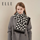 ELLE女士圍巾棋盤(pán)格子羊毛針織圍巾男秋冬保暖百搭黑白格提花圍脖 黑白格