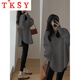 TKSY搭配鯊魚(yú)褲的上衣2025年秋冬新款中長(cháng)款遮屁股打底衫胖mm長(cháng)袖T恤 灰色(磨毛/款)-純色 L105-125斤