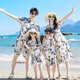 純貝兔（CHUNBEITU）親子裝夏裝新款三亞旅游沙灘裙拍照海邊度假顯瘦波西米亞連衣裙 復古潑墨印花套裝 媽媽M 建議162cm/110斤左右