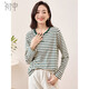 初申春秋長(cháng)袖T恤女圓領(lǐng)復古條紋愛(ài)心刺繡休閑百搭上衣S143T2031