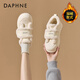 達芙妮（DAPHNE）2025冬季新款加絨厚底板鞋女休閑百搭魔術(shù)貼羊羔毛保暖棉鞋面包鞋 米白色(350g絨) (跟高5厘米) 36 標準碼