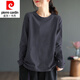 皮爾卡丹（pierre cardin）23年新款25純棉長(zhǎng)袖t恤女秋裝胖寬松圓領(lǐng)文藝休閑上衣女 灰色【純色】 XL 建議110-130斤