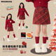 moonkids女童過(guò)年半身裙秋冬季兒童年服紅色格子短裙大童女孩新年直筒裙子 4536紅色短裙 170 cm