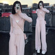 韓璐嬌（hanlujiao）衛(wèi)衣女裝春秋季2025年新款休閑運(yùn)動(dòng)服設(shè)計(jì)感連帽顯瘦闊腿褲套裝女 粉色 M 【建議95-105斤】