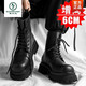 啄木鳥(niǎo)厚底馬丁靴男高幫秋冬季美式工裝靴軟皮隱形內增高鞋男10cm8cm6cm 黑色【增高6cm】 41