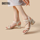 大東綁帶涼鞋女鞋2025夏季新款優(yōu)雅粗跟高跟金屬一字扣鞋0008 米色 37