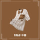 TAGD中國(guó)官方品牌店 條紋拼接短袖夏季新款美式復(fù)古寬松襯衫男女同款 卡其色（款式偏寬松） M （建議身高165-175）