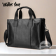 Walker Shop商務公文包手提男優(yōu)質(zhì)牛皮牛皮包斜挎包手提包大容量出差電腦包 黑色兩側(cè)無口袋 大號（40*29*13cm）15.6英寸