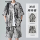 格潤歐尚冰絲速干休閑運動(dòng)套裝潮牌男夏感酷帥穿搭襯衫短袖短褲一整套 黑色 XL