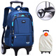 芭菲尼手拖拉桿車(chē)書(shū)包小學(xué)生男生2-3-6年級大容量減負6輪爬樓梯兩用背包 大2輪高腳爬樓//寶藍【送雨罩】