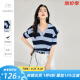 对白【杜鹃同款】时尚条纹针织短袖女2024夏季新款设计感宽松上衣 蓝黑条 160/M
