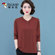 啄木鳥(niǎo)大碼純棉春秋款長(cháng)袖T恤衫胖母親韓版遮肚顯瘦洋氣打底衫上衣女 胭脂紅 L 建議100-115