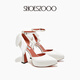 SHOESZOOO趙露思同款原創(chuàng  )法式主婚鞋可拆卸蝴蝶結防水臺一字帶尖頭高跟鞋 月光白 37