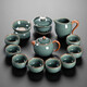 琦軒源哥窯功夫茶具套裝家用陶瓷冰裂紋茶杯茶盤(pán)托盤(pán)禮盒旅行泡茶壺茶杯 哥窯心悅西施壺蓋碗八杯12件套