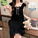 淘可夢(mèng)2025年新款吊帶胸墊一體睡裙夏季睡衣女款春秋純欲風(fēng)無(wú)袖大碼背心 方領(lǐng)黑色【自帶胸墊】 XL 【115-130斤穿】