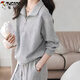 啄木鳥(niǎo)華夫格休閑運動(dòng)套裝女春秋季新款簡(jiǎn)約POLO翻領(lǐng)長(cháng)袖棉衛衣長(cháng)褲兩件 灰色兩件套【POLO翻領(lǐng)上衣+褲子 2XL 建議110-125斤