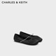 CHARLES&KEITH平底緞面褶皺鏈條芭蕾舞鞋七夕禮物CK1-70900559 BLACK TEXTURED黑色紋理 37 （235）