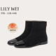 Lily Wei2025冬季新款彈力靴優(yōu)雅低跟短靴韓版極簡(jiǎn)中筒靴大碼情人節禮物 黑色單里 36