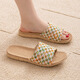 牧琛夏季家用亞麻涼拖鞋男女士居家情侶家用防滑軟底室內地板棉麻拖鞋 女款綠格子 37-38 (250mm) 女款