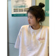 LDBE圓領純棉重磅短袖t恤女夏季2025新款小個子美式復古半袖上衣服潮 白灰色【純棉】 M （80-100斤）
