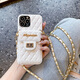品盟 適用于iPhone16/15promax手機殼蘋果14帶卡包斜挎繩皮紋殼13小香風(fēng)鏡頭圈保護防摔輕奢女款外殼 白色【菱格小香風(fēng)卡包】+白金鏈條 蘋果16promax