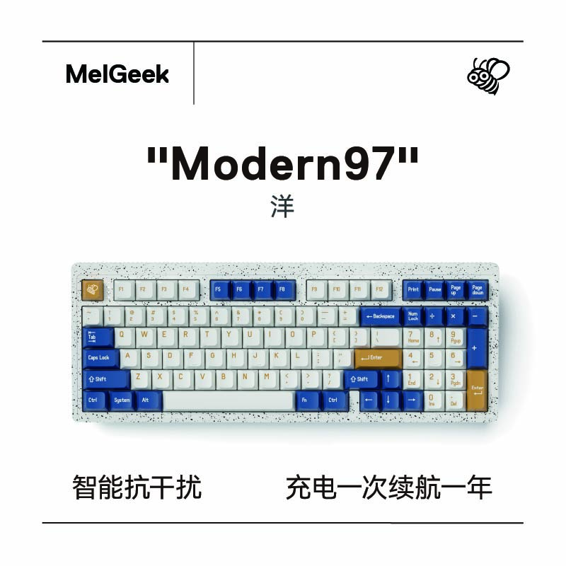 MelGeekModern97 機械鍵盤三模無線藍牙客制化Gasket結(jié)構(gòu)超長續(xù)航靜音適配辦公家用游戲送男女友禮物 modern97機械鍵盤【洋】凱華BOX塑料軸