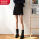 確彤黑色毛呢半身裙女春秋2025新款韓版不規則A字裙顯瘦開(kāi)叉高腰短裙 黑色（自帶內襯） XL