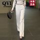 QVI高端品牌窄版闊腿褲女夏季新款高腰垂感寬松顯瘦休閑直筒西裝褲子 米白色  L 105到115斤穿
