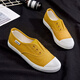 度茵初2024春季一腳蹬懶人鞋子百搭淺口帆布鞋女情侶平底小白鞋學(xué)生單鞋 黃色5818 37