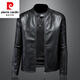 皮爾卡丹（pierre cardin）歐美簡(jiǎn)約立領(lǐng)皮衣男機車(chē)帥氣春秋季派克服中青年修身皮夾克男裝潮 黑色 XL 偏大一個(gè)碼數