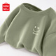 名創(chuàng)優(yōu)品（MINISO）220G重磅華夫格短袖男肌理感高端ins潮流圓領(lǐng)半袖男士寬松百搭T恤 棕櫚綠(眨眼笑臉胸標(biāo)) XL 180 (不起球不掉色)