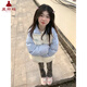 夏雨瑤2026大碼美式插肩袖拼色棉衣棉服女冬季新款百搭寬松面包服外套潮 藍色 M 建議100-110斤