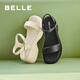 百麗（Belle）簡約一字帶涼鞋女商場款粗跟休閑涼鞋A9D1DBL4 黑色 36 (230mm)