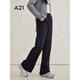 A21女裝加絨寬松休閑褲2024冬季新款簡(jiǎn)約繡花字母長(cháng)褲加厚褲子 黑色 L