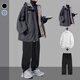 gxmy羊羔絨棉服男冬季外套男士潮牌寬松連帽棉衣服男裝加絨厚棉襖套裝 黑色棉衣+白毛衣+加絨黑色衛(wèi)褲 XL 建議130-150斤