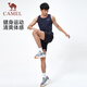 駱駝（CAMEL）運動(dòng)籃球背心套裝T恤速干男夏健身跑步無(wú)袖短褲兩件套訓練衣 J4YD11128123-2，藏藍+黑色 XXL
