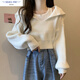 壹源港高級感軟糯毛衣2025春夏季流行短款針織衫女設(shè)計(jì)感小眾長袖上衣女 米白[上衣+內(nèi)搭] M 建議95-105斤