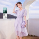 香影（xiangying）紫色v領(lǐng)連衣裙女2025春夏新款氣質(zhì)超好看打攬收腰顯瘦仙女裙 紫色 S