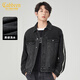 卡賓（CABBEEN）【織帶拼接】運(yùn)動(dòng)風(fēng)牛仔夾克男2024秋季新款寬松翻領(lǐng)外套潮牌 煤黑色01 XL /180/52