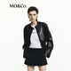 MO&Co.素皮夾克搖滾機車(chē)風(fēng)金屬拉鏈設計感短款撞色里襯摩安珂 黑色 S 160 建議和客服確認尺碼哦