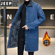 JEEP SPIRIT風(fēng)衣男中長(cháng)款冬季加厚加絨潮流寬松大碼羊羔毛翻領(lǐng)牛仔大衣外套男 藍色 XL