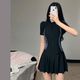 鉑吶苓泳衣女士泡溫泉遮肉肚子游泳衣連體短袖性感顯瘦少女成人泳裝裙式  連體裙式泳衣【80斤-120斤】