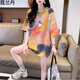 蔻蘭丹（KOULANDAN）純棉短袖t恤女中長款2025夏裝新款多彩扎染設(shè)計寬松慵懶風(fēng)上衣ins 深彩 L 【110-130斤】