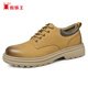 蜘蛛王工裝鞋子男春秋季低幫登山鞋牛皮大頭休閑皮鞋短靴 土黃 42 
