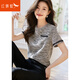 紅蜻蜓（RED DRAGONFLY）小香風(fēng)氣質(zhì)時(shí)髦短袖T恤女夏新款設(shè)計(jì)感織帶拼接百搭打底上衣 黑白花色 L 【建議110-120斤】