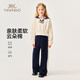 英氏（YEEHOO）女童套裝兒童衣服褲子兩件套春新款女孩中大童裝學(xué)院風(fēng)花邊領(lǐng)口 法式學(xué)院花邊-兩件套 米白+深藍 150 -推薦體重【66-80斤】