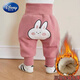 迪士尼嬰幼兒加絨加厚褲子寶寶冬外穿高腰護肚PP褲男女小童保暖屁屁褲 粉紅色兔子 升級版三層加絨加厚 80碼