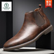 啄木鳥(niǎo)2025秋新款馬丁靴百搭英倫復古切爾西靴男鞋青年尖頭短靴大碼皮靴 棕色 40