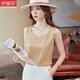 伊婭莎吊帶背心女內搭職業(yè)裝打底衫時(shí)尚洋氣高級感遮肚顯瘦緞面無(wú)袖上衣 33062杏色 XL 建議108-118斤