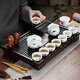 杰藝家用白瓷茶具套裝功夫茶具實(shí)木茶盤(pán)整套陶瓷青花蓋碗茶杯托盤(pán)茶臺 (套裝D)玉影荷香+小蘭香茶盤(pán)